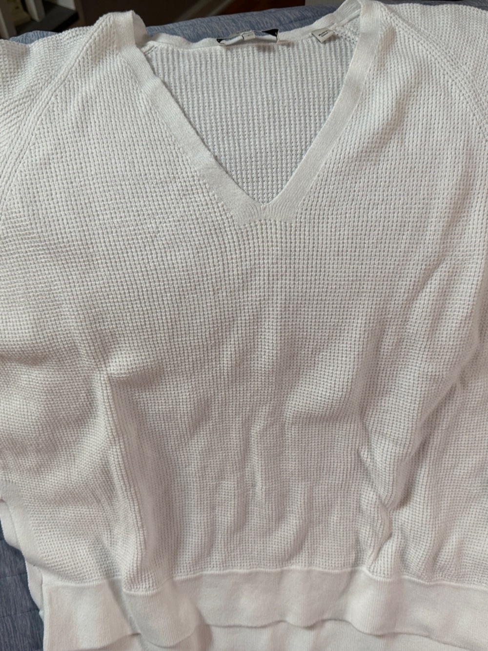 Vince White V-Neck Waffle Knit Sweater